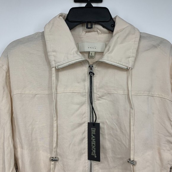 Blank NYC Jacket Beige Love Me Now Lyocell Linen Crop Full Zip - Picture 5 of 13